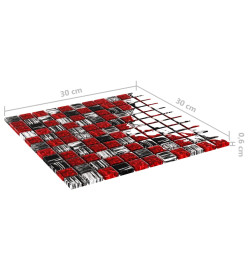 Carreaux mosaïque 11 pcs Noir et rouge 30x30 cm Verre