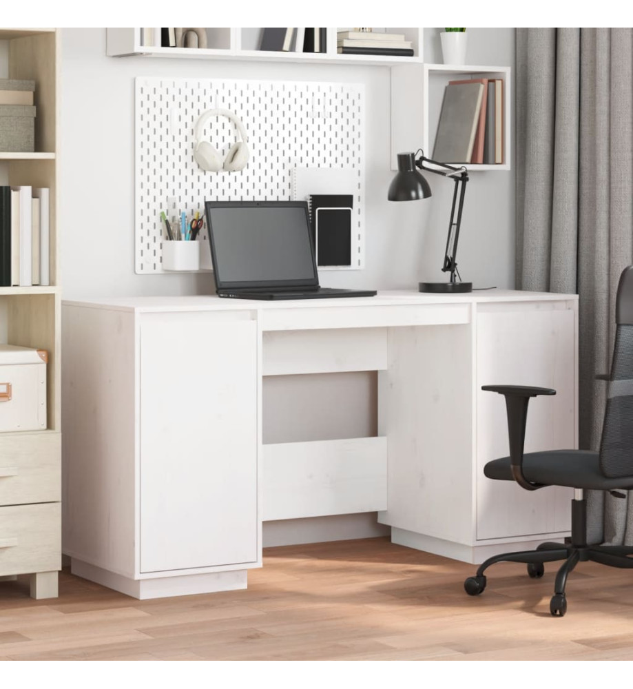 Bureau blanc 140x50x75 cm bois massif de pin