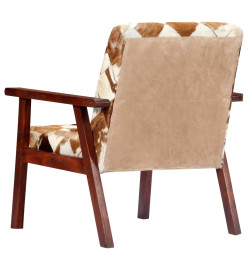 Fauteuil Blanc et marron Cuir véritable de chèvre