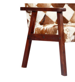 Fauteuil Blanc et marron Cuir véritable de chèvre