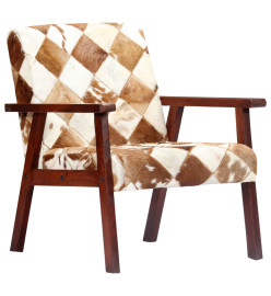 Fauteuil Blanc et marron Cuir véritable de chèvre