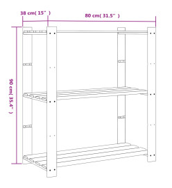 Support de rangement à 3 niveaux noir 80x38x90 cm bois pin