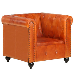 Fauteuil Chesterfield Brun roux Cuir véritable