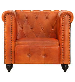 Fauteuil Chesterfield Brun roux Cuir véritable