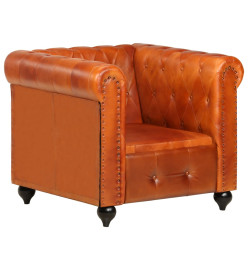 Fauteuil Chesterfield Brun roux Cuir véritable