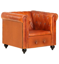 Fauteuil Chesterfield Brun roux Cuir véritable