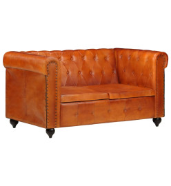 Canapé Chesterfield à 2 places Brun roux Cuir véritable