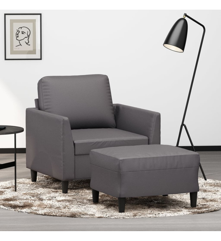 Fauteuil avec repose-pied Gris 60 cm Similicuir