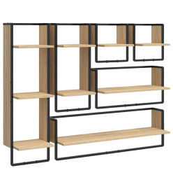 Ensemble d'étagères murales avec barres 6 pcs chêne sonoma