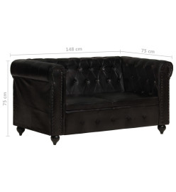 Canapé Chesterfield à 2 places Noir Cuir véritable