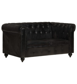 Canapé Chesterfield à 2 places Noir Cuir véritable