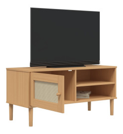 Meuble TV SENJA aspect rotin marron 106x40x49cm bois massif pin