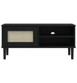 Meuble TV SENJA aspect rotin noir 106x40x49cm bois massif pin