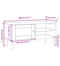 Meuble TV SENJA aspect rotin noir 106x40x49cm bois massif pin