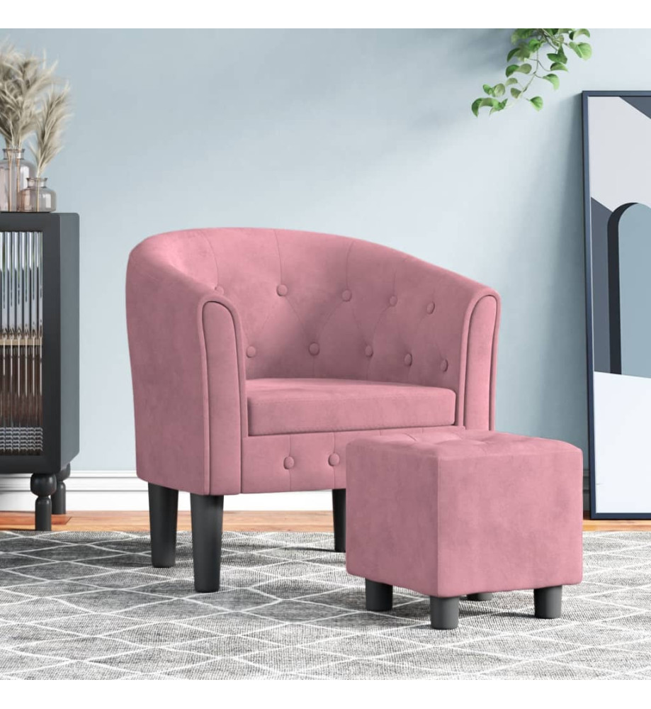 Fauteuil cabriolet avec repose-pied rose velours