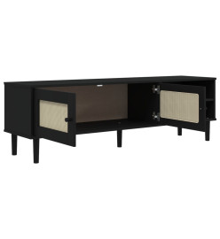 Meuble TV SENJA aspect rotin noir 158x40x49cm bois massif pin