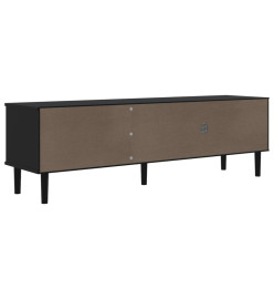 Meuble TV SENJA aspect rotin noir 158x40x49cm bois massif pin