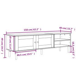 Meuble TV SENJA aspect rotin noir 158x40x49cm bois massif pin