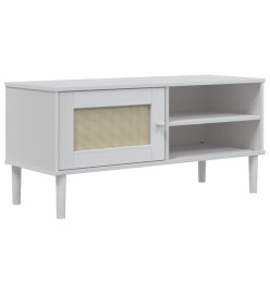 Meuble TV SENJA aspect rotin blanc 106x40x49cm bois massif pin