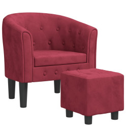 Fauteuil cabriolet avec repose-pied rouge bordeaux velours