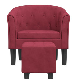 Fauteuil cabriolet avec repose-pied rouge bordeaux velours