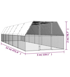 Poulailler d'extérieur 3x12x2 m Acier galvanisé