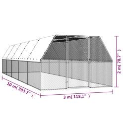 Poulailler d'extérieur 3x10x2 m Acier galvanisé