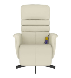 Fauteuil inclinable de massage et repose-pieds crème similicuir