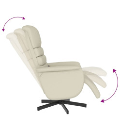 Fauteuil inclinable de massage et repose-pieds crème similicuir