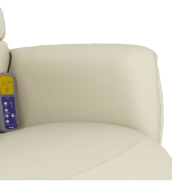 Fauteuil inclinable de massage et repose-pieds crème similicuir