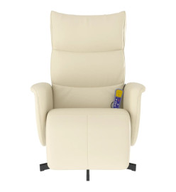 Fauteuil inclinable de massage et repose-pieds crème similicuir