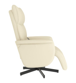 Fauteuil inclinable de massage et repose-pieds crème similicuir