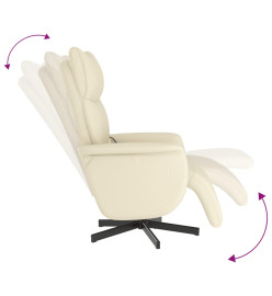 Fauteuil inclinable de massage et repose-pieds crème similicuir