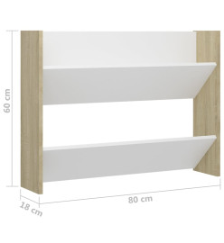 Armoires à chaussures murales 2 pcs Blanc et chêne 80x18x60 cm