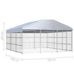 Chenil d'extérieur avec toit pour chiens 450 x 450 x 200 cm