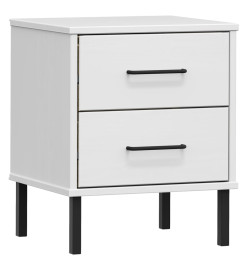Table de chevet avec pieds en métal Blanc Bois pin massif OSLO