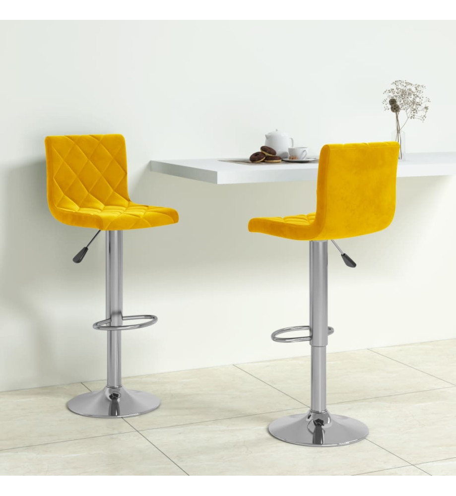 Tabourets de bar lot de 2 jaune moutarde velours