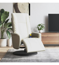 Fauteuil inclinable de massage et repose-pieds crème similicuir