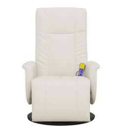 Fauteuil inclinable de massage et repose-pieds crème similicuir