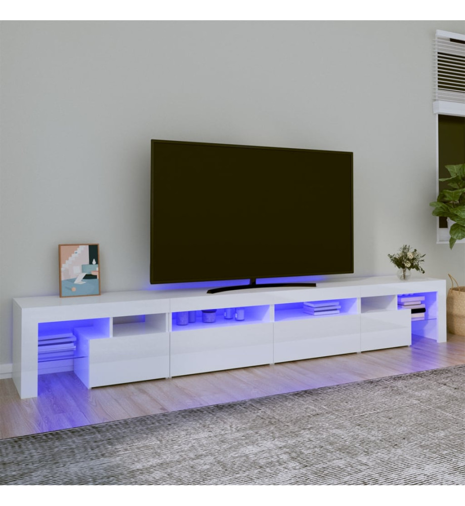 Meuble TV avec lumières LED Blanc brillant 260x36,5x40 cm