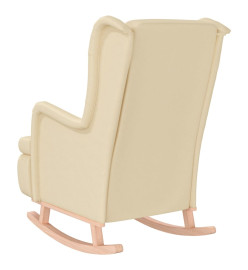 Fauteuil avec pieds à bascule en bois d'hévéa solide Crème Tissu