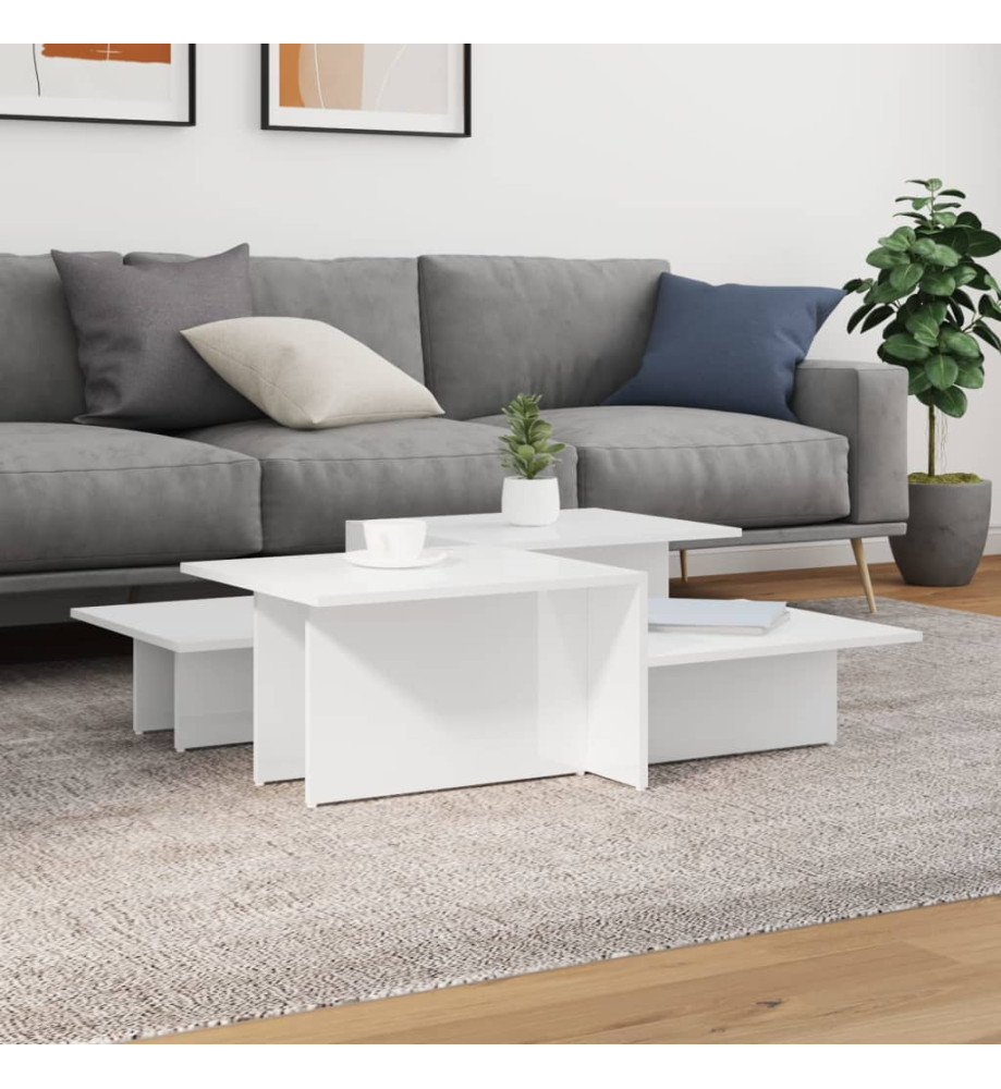 Tables basses 2 pcs blanc brillant bois d'ingénierie Tables basses 2 pcs blanc brillant bois d'ingénierie