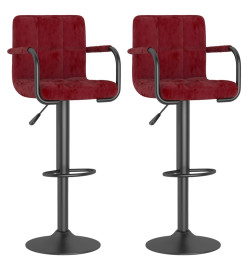 Tabourets de bar lot de 2 rouge bordeaux velours