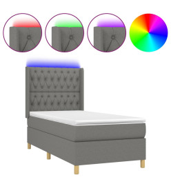 Sommier tapissier et matelas et LED Gris foncé 100x200 cm Tissu