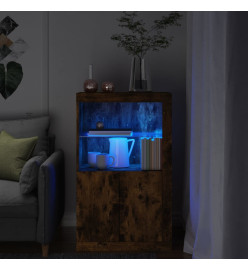 Armoire latérale avec lumières LED chêne fumé bois d'ingénierie