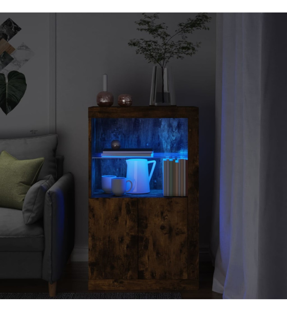 Armoire latérale avec lumières LED chêne fumé bois d'ingénierie Armoire latérale avec lumières LED chêne fumé bois d'ingénierie