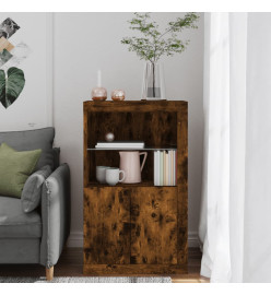 Armoire latérale avec lumières LED chêne fumé bois d'ingénierie