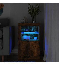 Armoire latérale avec lumières LED chêne fumé bois d'ingénierie
