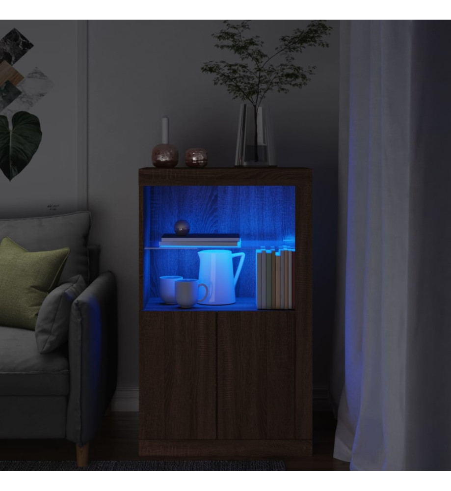 Armoire latérale avec lumières LED chêne marron bois ingénierie Armoire latérale avec lumières LED chêne marron bois ingénierie