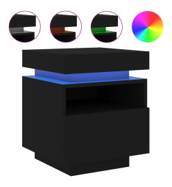 Armoire de chevet avec lumières LED noir 40x39x48,5 cm